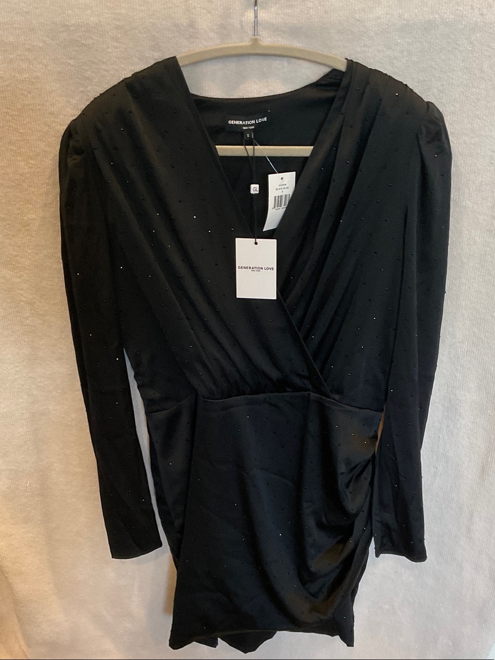Generation Love Black Long Sleeve Wrap Mini Dress with Sparkle